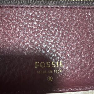 Fossil Deep Burgundy Leather Zip Purse with Gold Hardware